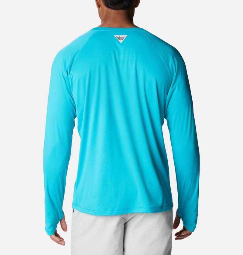 Turquoise Columbia PFG Zero Rules Ice Long Sleeve Men's T-Shirt | 85760SVPR