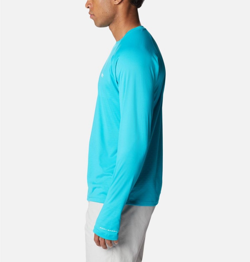 Turquoise Columbia PFG Zero Rules Ice Long Sleeve Men's T-Shirt | 85760SVPR