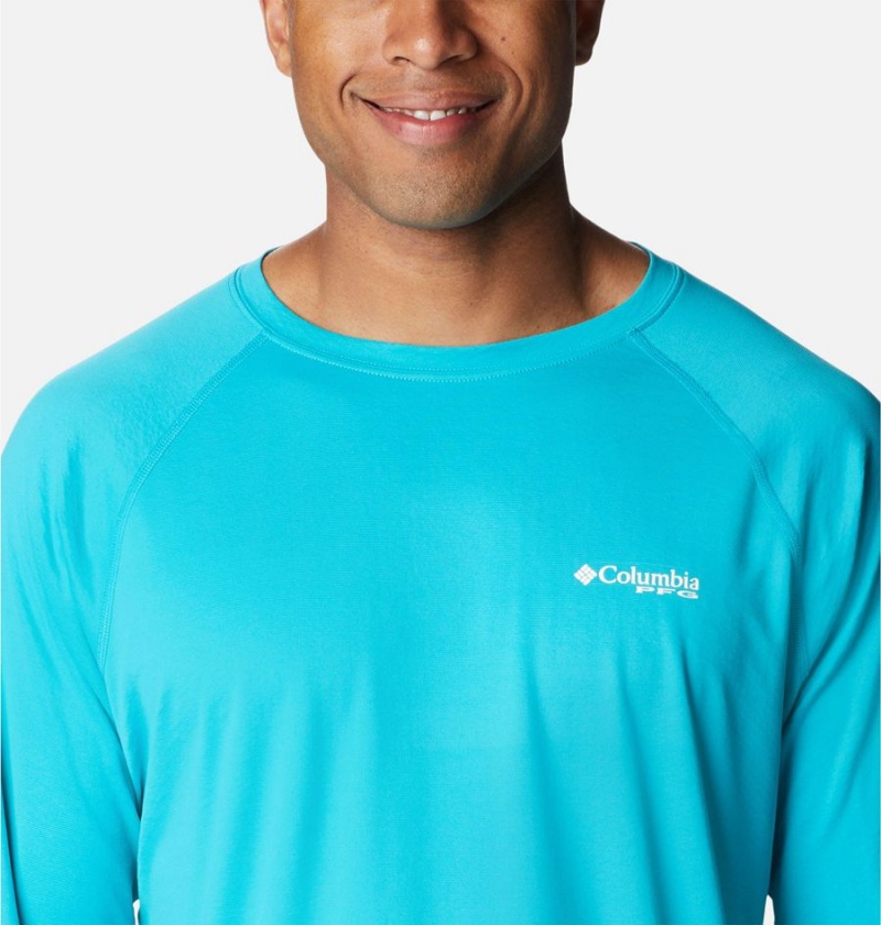 Turquoise Columbia PFG Zero Rules Ice Long Sleeve Men's T-Shirt | 85760SVPR