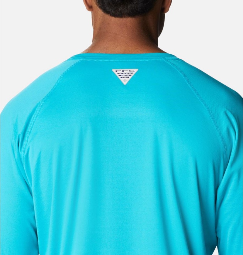 Turquoise Columbia PFG Zero Rules Ice Long Sleeve Men's T-Shirt | 85760SVPR