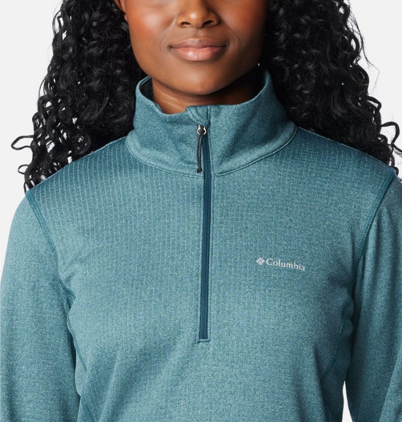 Turquoise Columbia Park View Grid Half Zip Fleece Women's Pullover | 27143ZOWS