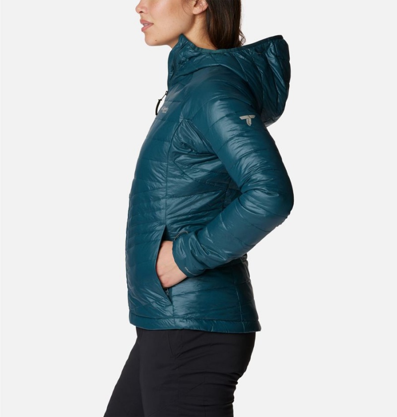 Turquoise Columbia Platinum Peak Hooded Women's Puffer Jacket | 83417UQSW