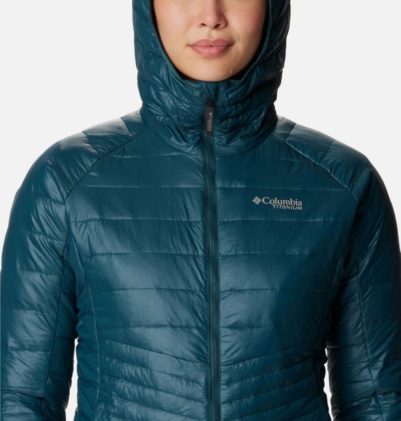 Turquoise Columbia Platinum Peak Hooded Women's Puffer Jacket | 83417UQSW