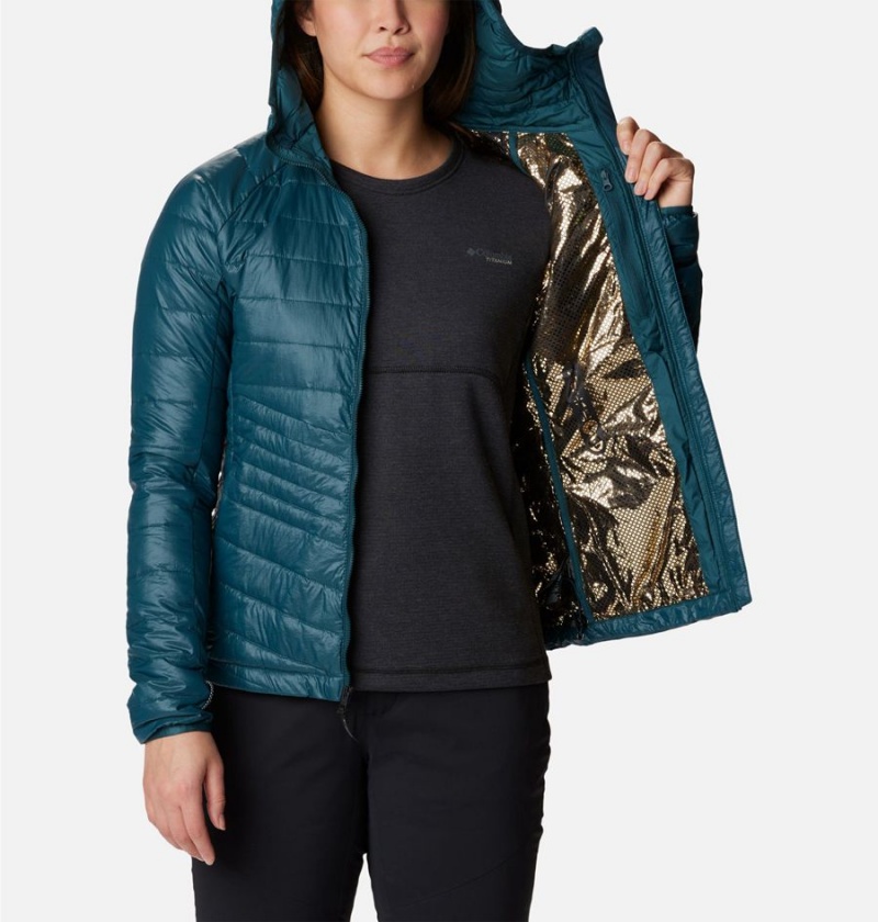 Turquoise Columbia Platinum Peak Hooded Women's Puffer Jacket | 83417UQSW