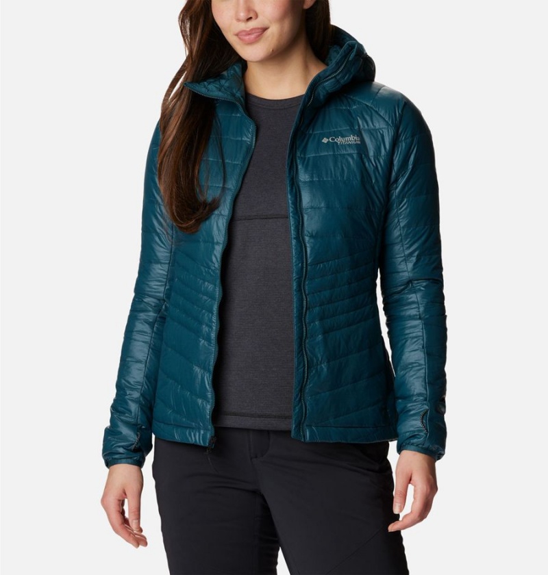 Turquoise Columbia Platinum Peak Hooded Women's Puffer Jacket | 83417UQSW