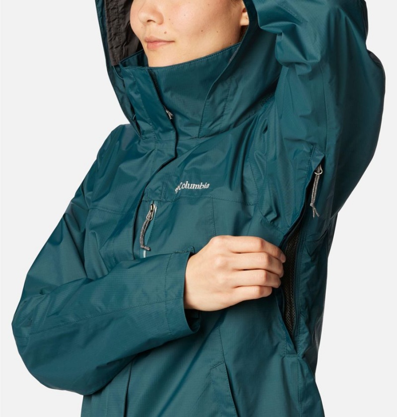 Turquoise Columbia Pouration Women's Rain Jacket | 31597FOUE