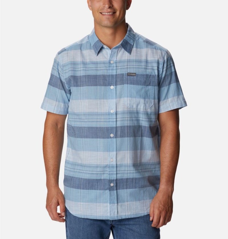 Turquoise Columbia Rapid Rivers Novelty Short Sleeve Men\'s Shirt | 32610NORD