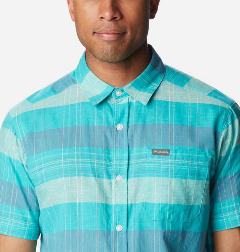 Turquoise Columbia Rapid Rivers Novelty Short Sleeve Men's Shirt | 61483JEAQ