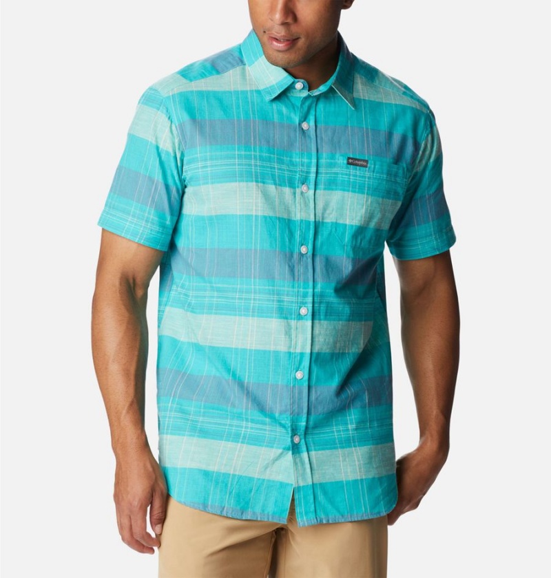 Turquoise Columbia Rapid Rivers Novelty Short Sleeve Men's Shirt | 61483JEAQ