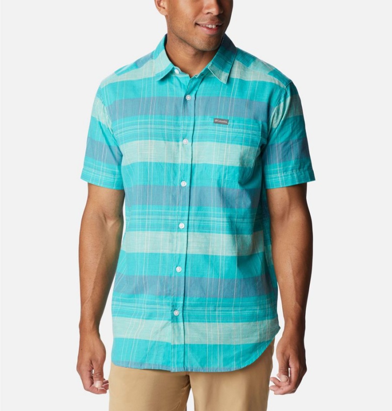 Turquoise Columbia Rapid Rivers Novelty Short Sleeve Men\'s Shirt | 61483JEAQ