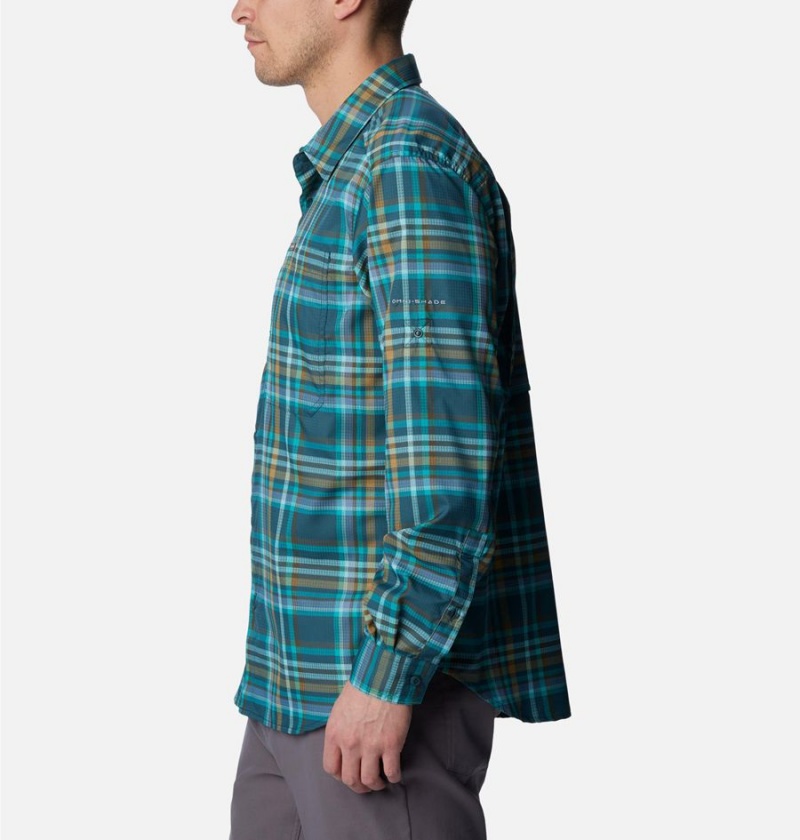 Turquoise Columbia Silver Ridge Utility Lite Plaid Long Sleeve Men's Shirt | 21478SLWP