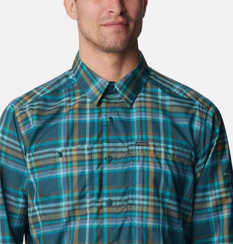 Turquoise Columbia Silver Ridge Utility Lite Plaid Long Sleeve Men's Shirt | 21478SLWP