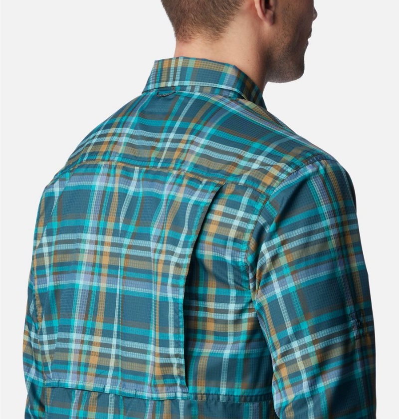 Turquoise Columbia Silver Ridge Utility Lite Plaid Long Sleeve Men's Shirt | 21478SLWP