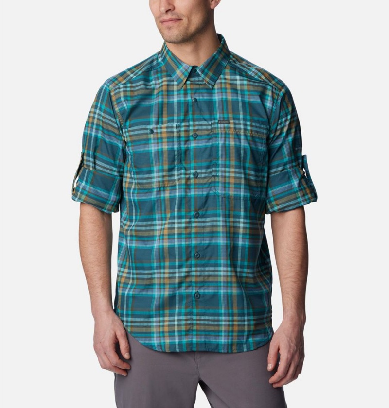 Turquoise Columbia Silver Ridge Utility Lite Plaid Long Sleeve Men's Shirt | 21478SLWP