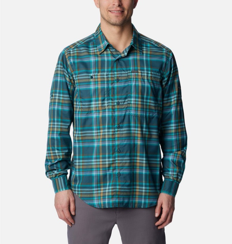 Turquoise Columbia Silver Ridge Utility Lite Plaid Long Sleeve Men\'s Shirt | 21478SLWP