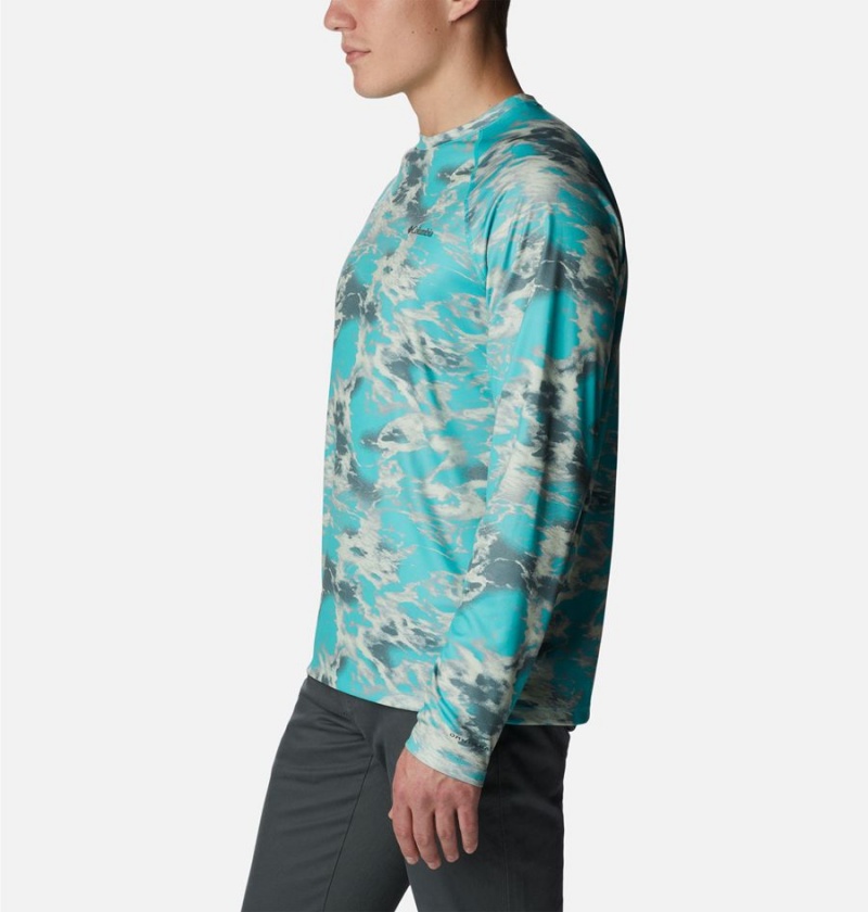 Turquoise Columbia Summerdry Printed Long Sleeve Men's T-Shirt | 69548NWUD