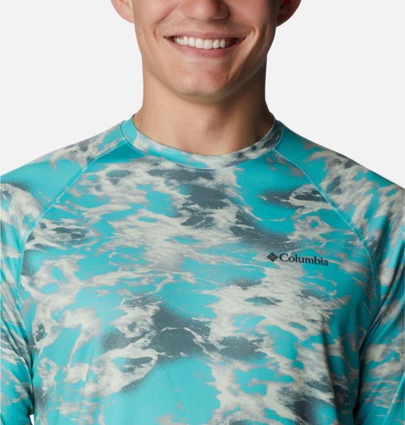 Turquoise Columbia Summerdry Printed Long Sleeve Men's T-Shirt | 69548NWUD