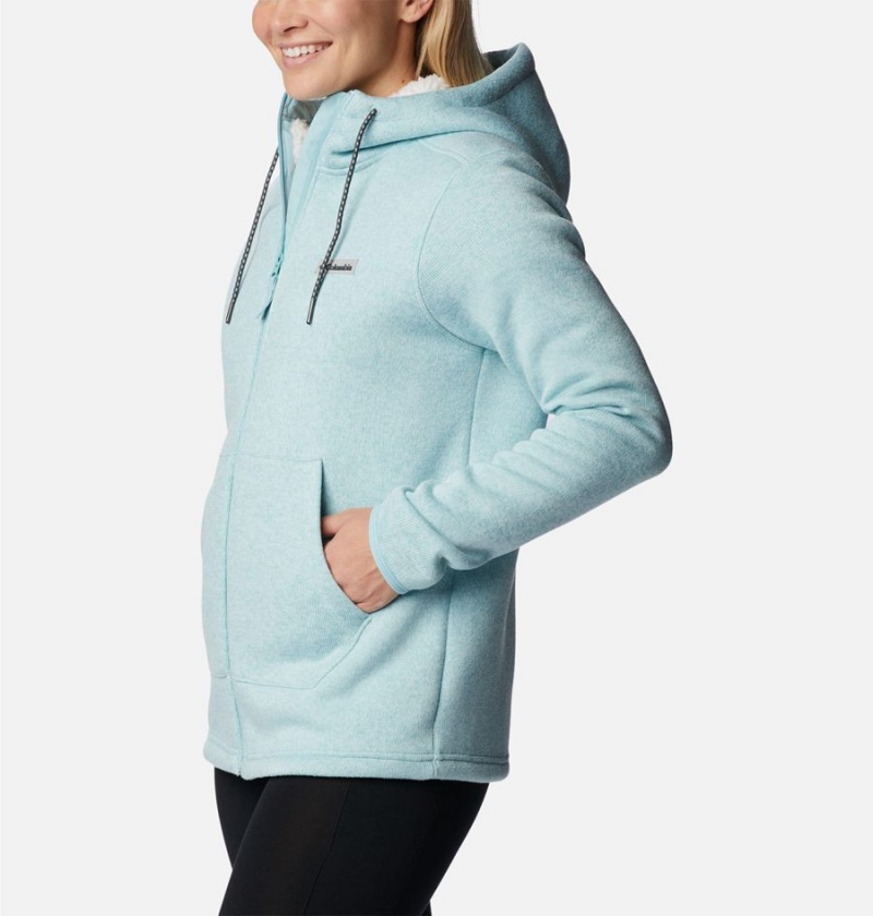 Turquoise Columbia Sweater Weather Sherpa Full Zip Hooded Women's Fleece Jacket | 56412CPHO