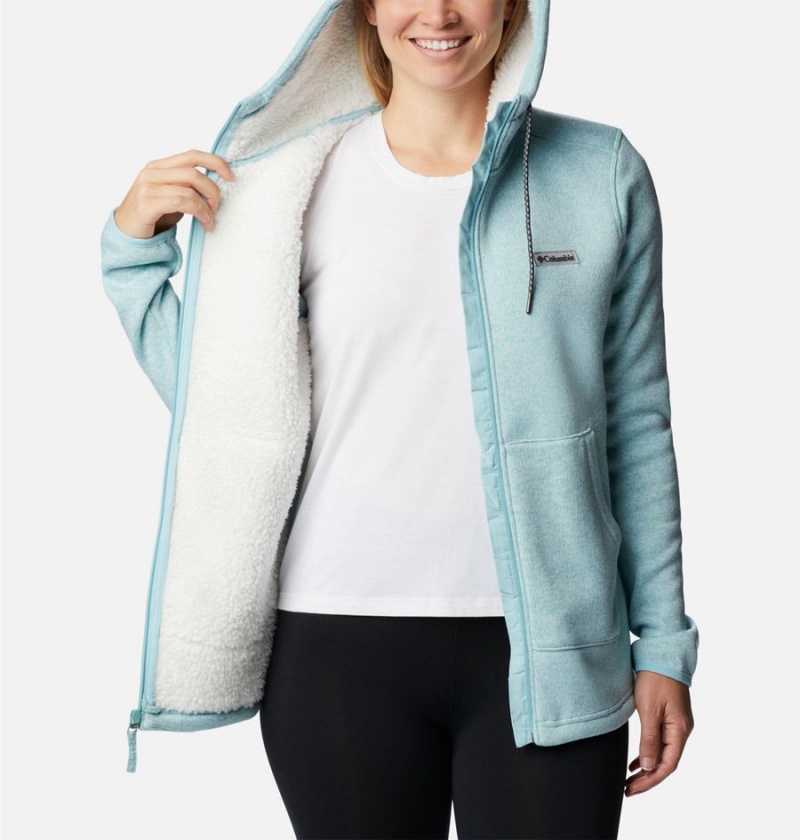 Turquoise Columbia Sweater Weather Sherpa Full Zip Hooded Women's Fleece Jacket | 56412CPHO