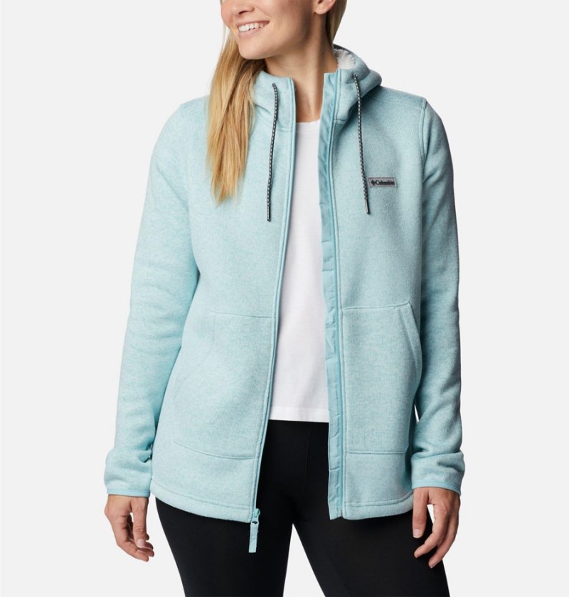 Turquoise Columbia Sweater Weather Sherpa Full Zip Hooded Women's Fleece Jacket | 56412CPHO