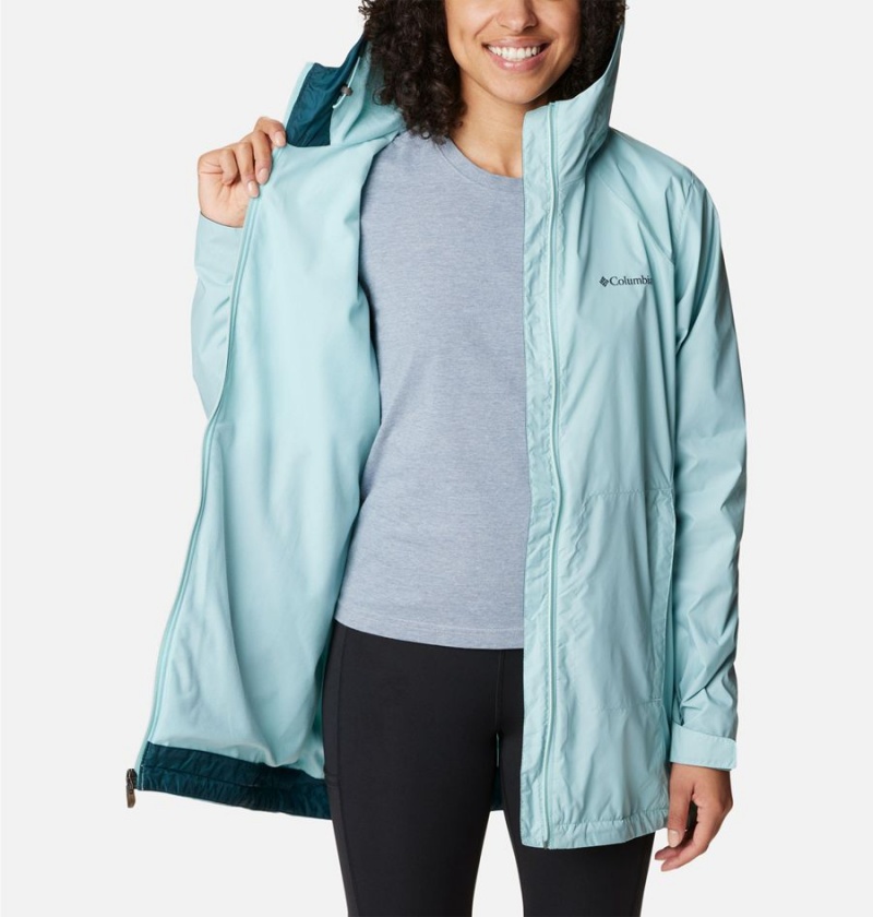 Turquoise Columbia Switchback Lined Long Women's Rain Jacket | 72349HJKB