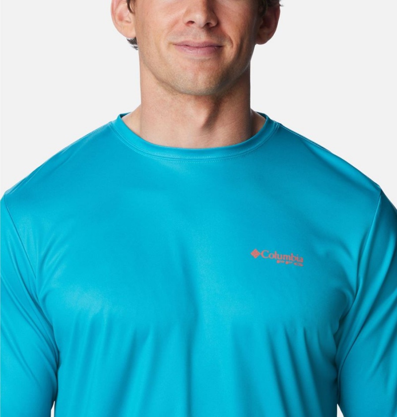 Turquoise Columbia Terminal Tackle PFG Fish Flag Long Sleeve Men's T-Shirt | 62153LDKY