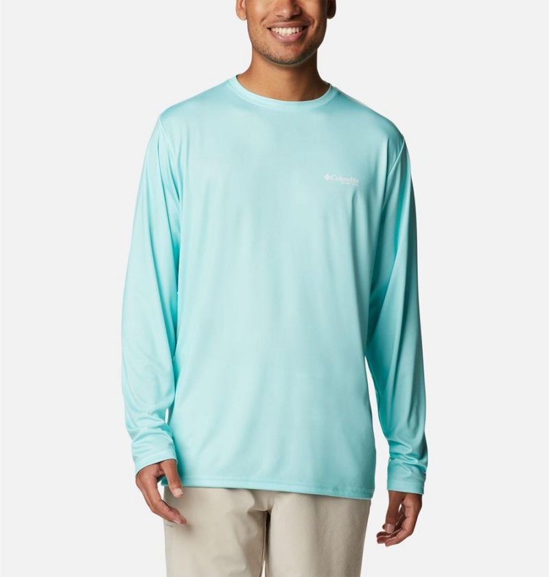 Turquoise Columbia Terminal Tackle PFG Fish Flag Long Sleeve Men's T-Shirt | 29714CGBZ