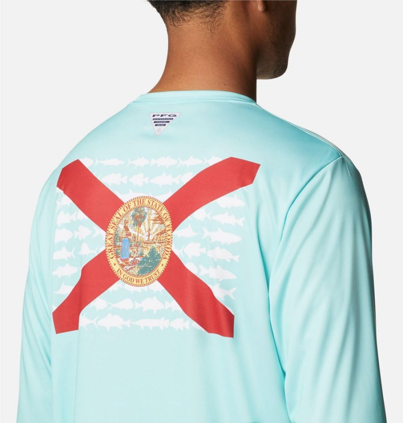 Turquoise Columbia Terminal Tackle PFG Fish Flag Long Sleeve Men's T-Shirt | 29714CGBZ