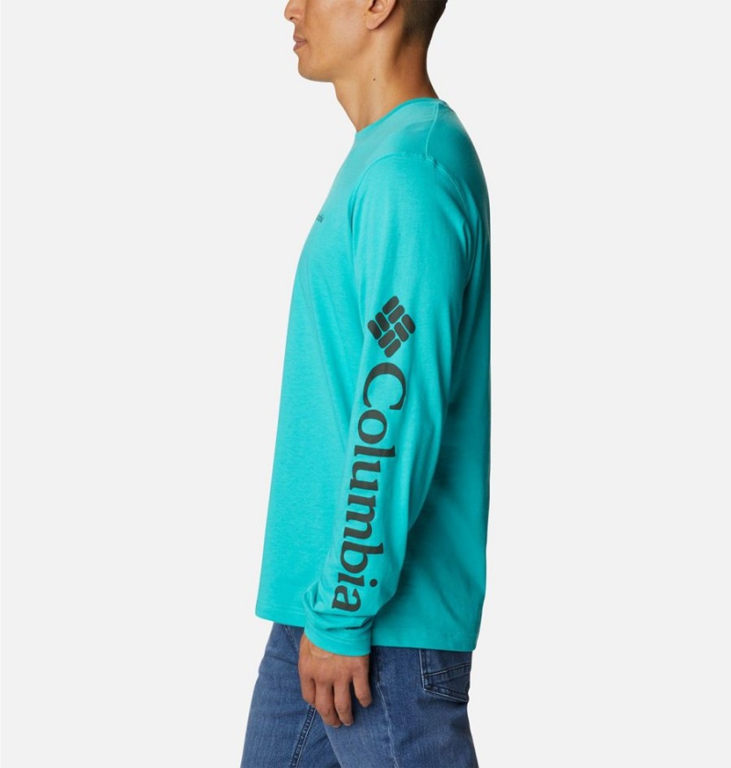 Turquoise Columbia Thistletown Hills Long Sleeve Logo Men's T-Shirt | 40698BTIP