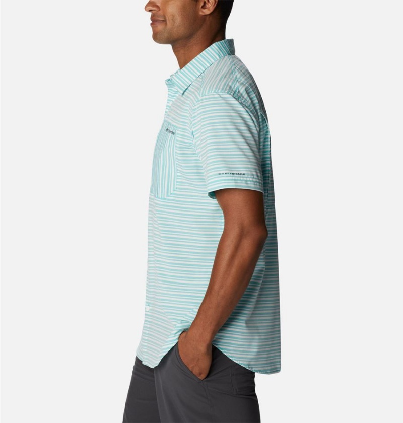 Turquoise Columbia Twisted Creek III Short Sleeve Men's Shirt | 41207ENDZ