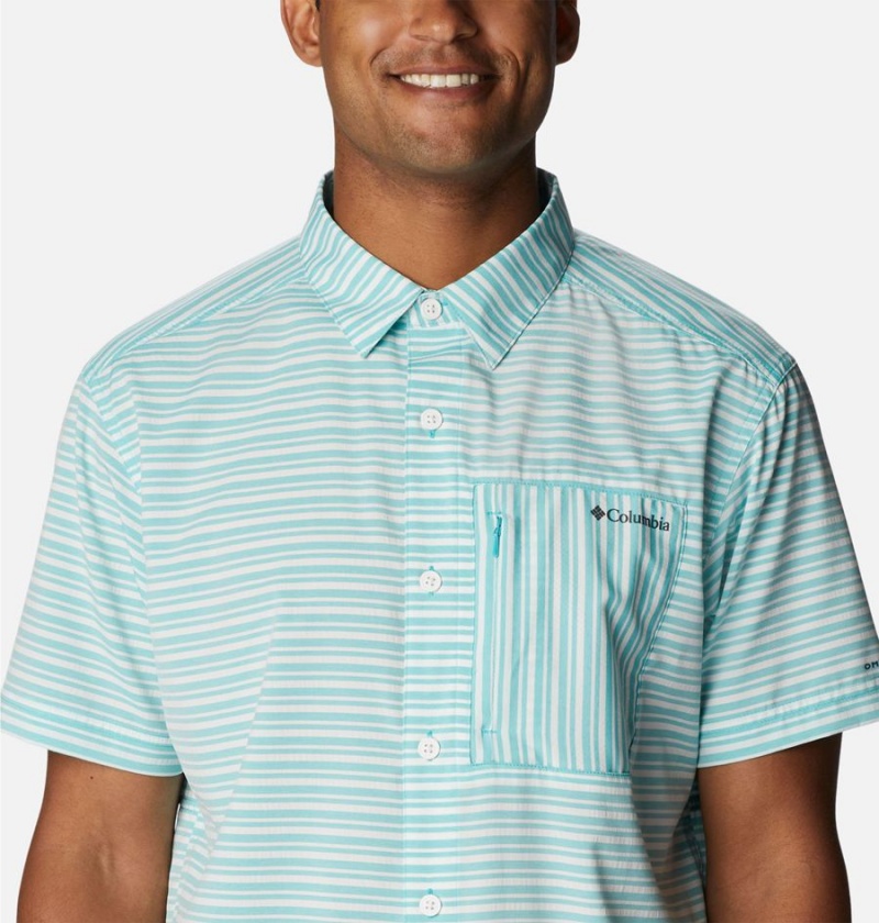 Turquoise Columbia Twisted Creek III Short Sleeve Men's Shirt | 41207ENDZ