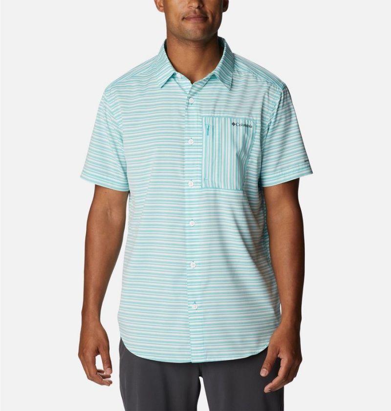 Turquoise Columbia Twisted Creek III Short Sleeve Men\'s Shirt | 41207ENDZ