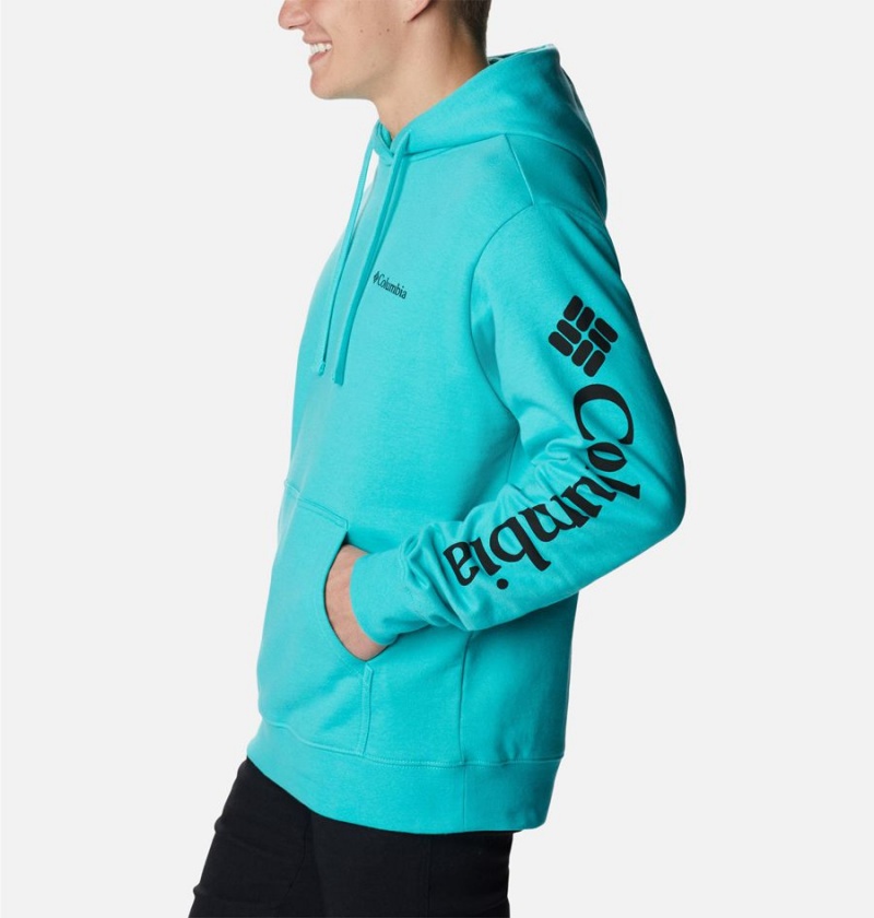 Turquoise Columbia Viewmont II Sleeve Graphic Men's Hoodie | 68705UKLO