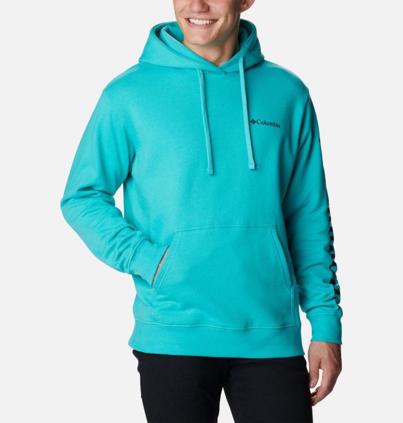 Turquoise Columbia Viewmont II Sleeve Graphic Men's Hoodie | 68705UKLO