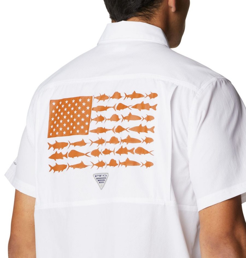 White Columbia Collegiate PFG Slack Tide Camp - Texas Men's Shirt | 60451SRJZ