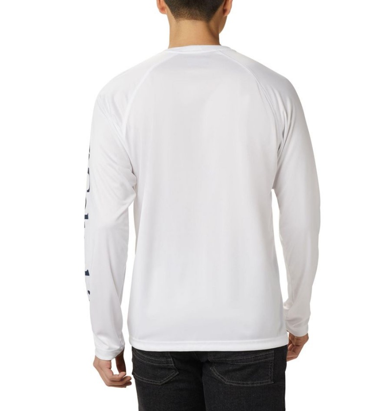 White Columbia Fork Stream Long Sleeve Men's T-Shirt | 17952TUFH