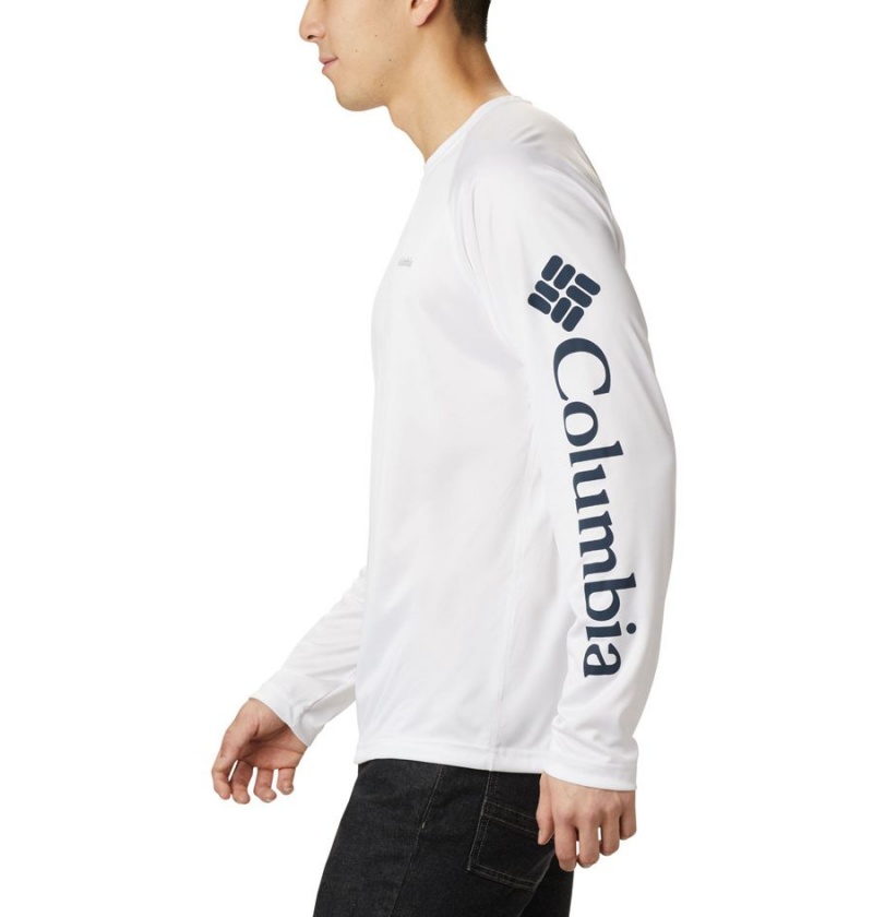 White Columbia Fork Stream Long Sleeve Men's T-Shirt | 17952TUFH