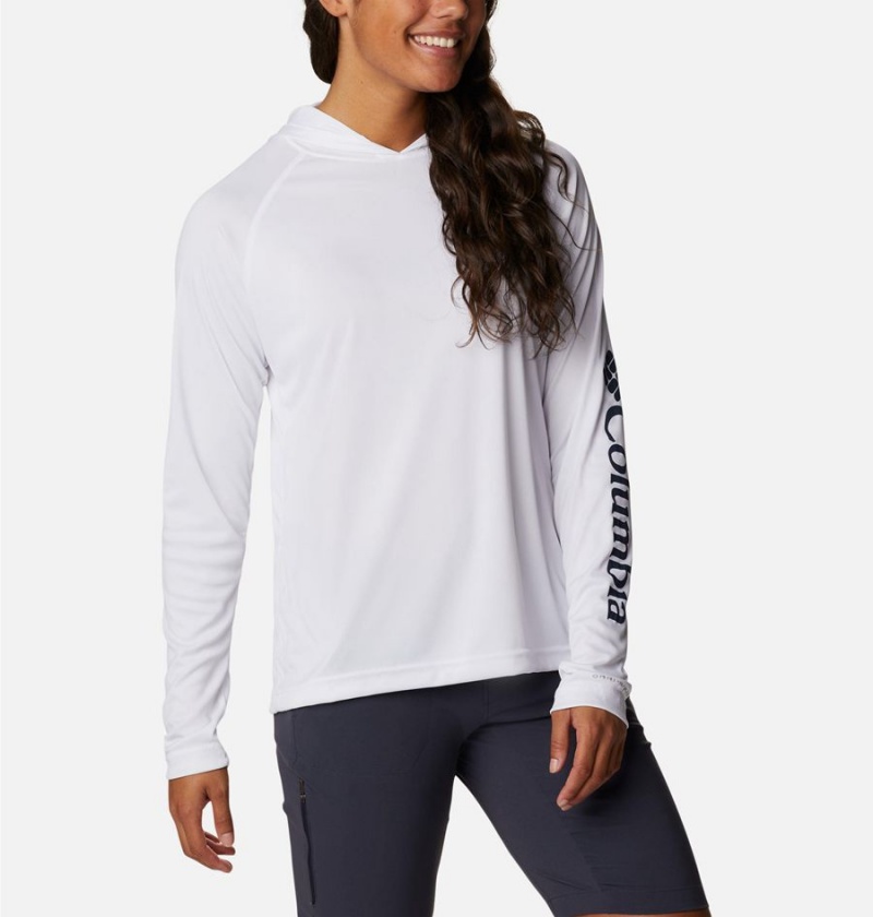 White Columbia Fork Stream Long Sleeve Women's Hoodie | 71380LNTE