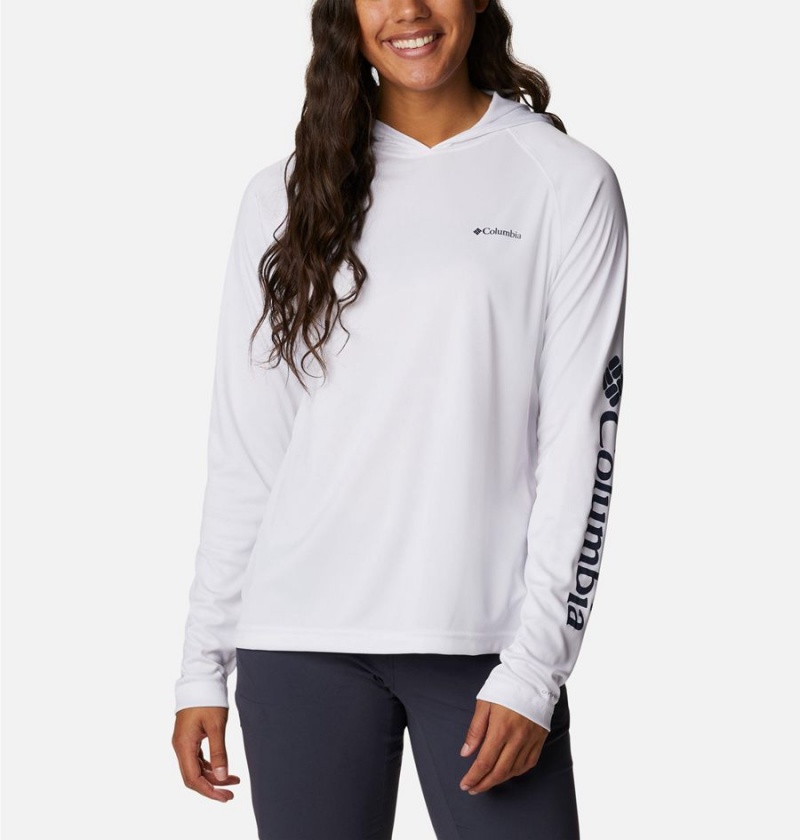 White Columbia Fork Stream Long Sleeve Women\'s Hoodie | 71380LNTE