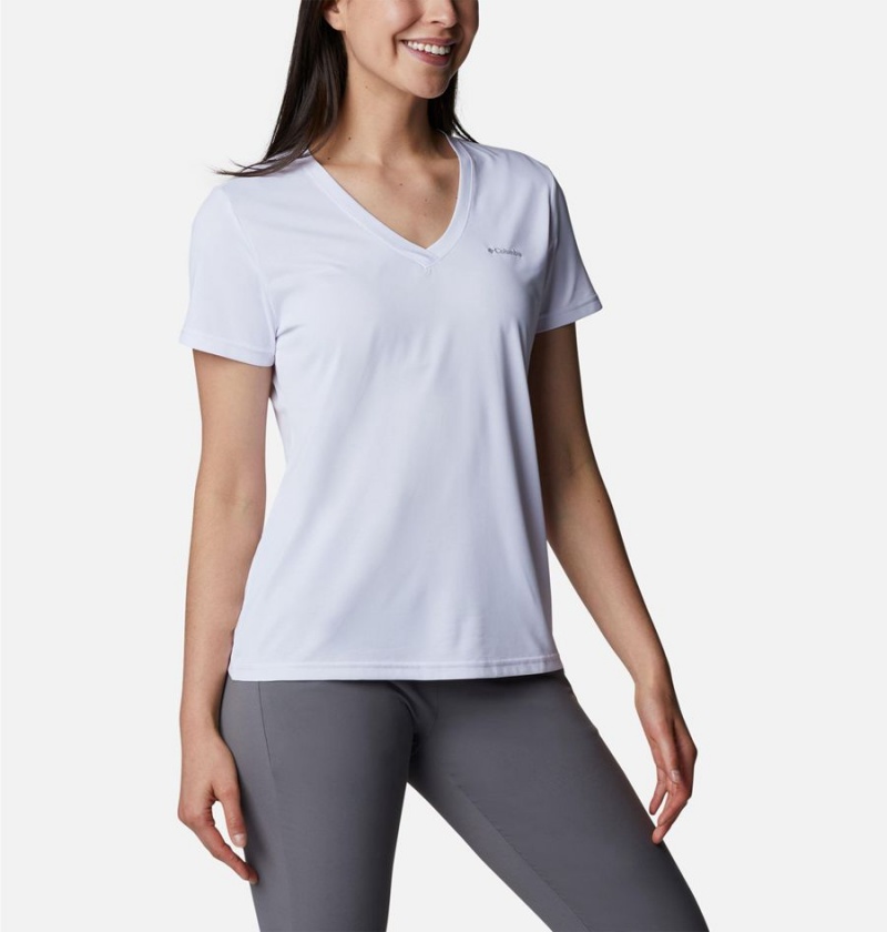 White Columbia Hike Short Sleeve V-Neck Women's T-Shirt | 36214UJEI