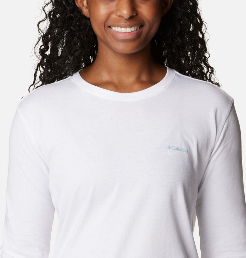 White Columbia North Cascades Back Graphic Long Sleeve Women's T-Shirt | 31672DSGP