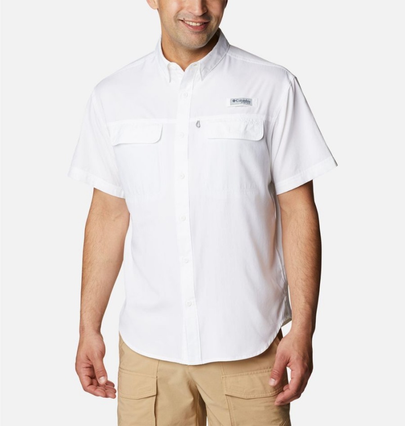 White Columbia PFG Skiff Guide Woven Short Sleeve Men\'s Shirt | 34615HUPI