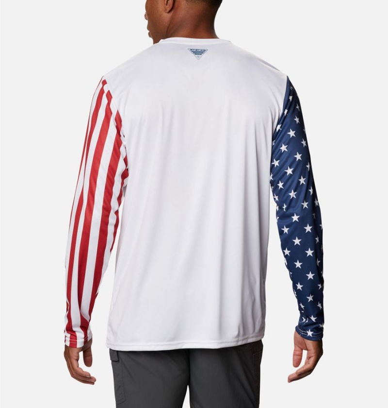 White Columbia PFG Terminal Tackle Americana Long Sleeve Men's T-Shirt | 92763QCMJ