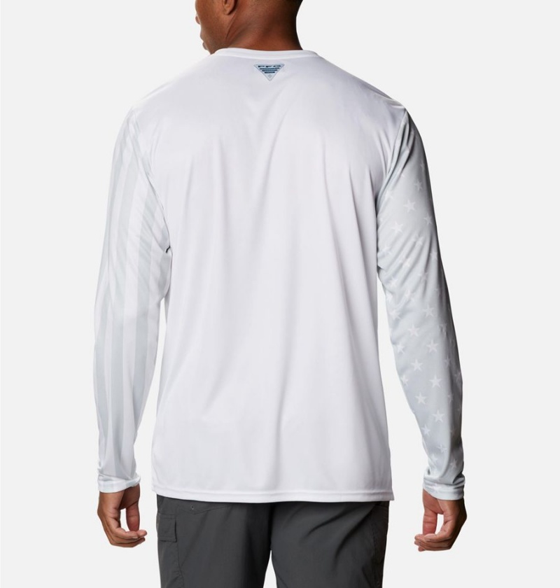 White Columbia PFG Terminal Tackle Americana Long Sleeve Men's T-Shirt | 12769RMJH