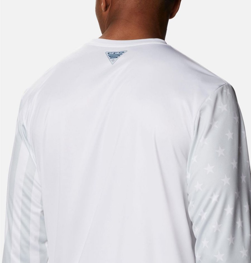 White Columbia PFG Terminal Tackle Americana Long Sleeve Men's T-Shirt | 12769RMJH