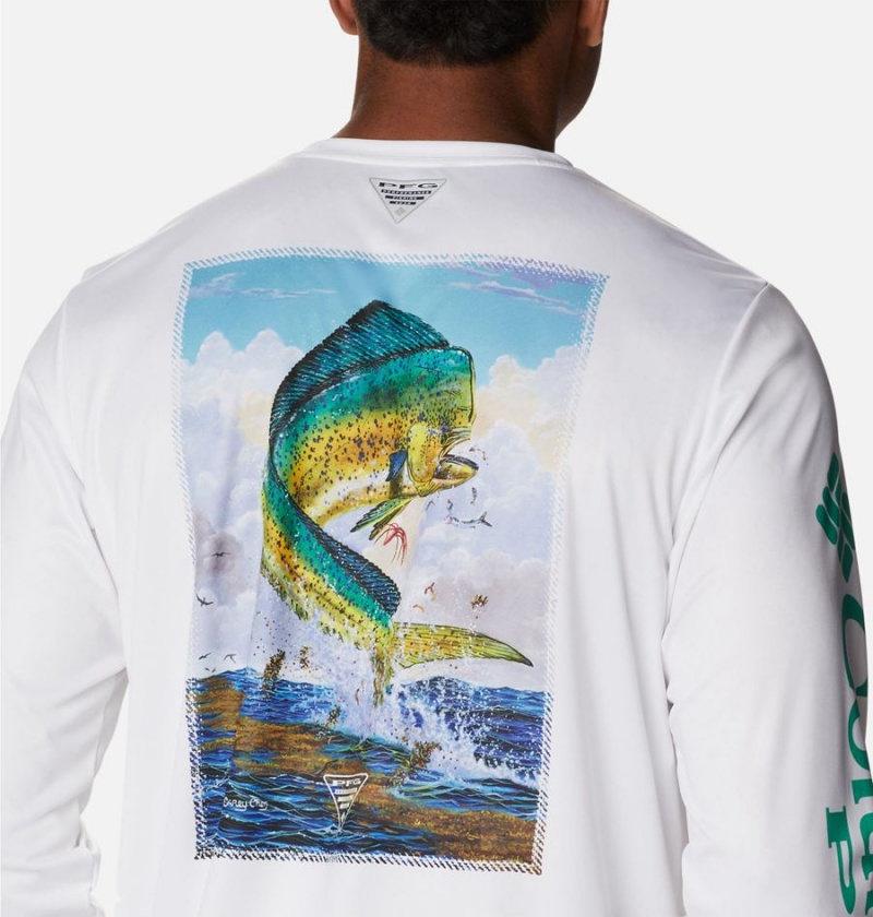 White Columbia PFG Terminal Tackle Carey Chen Long Sleeve Men's T-Shirt | 71860WXMR