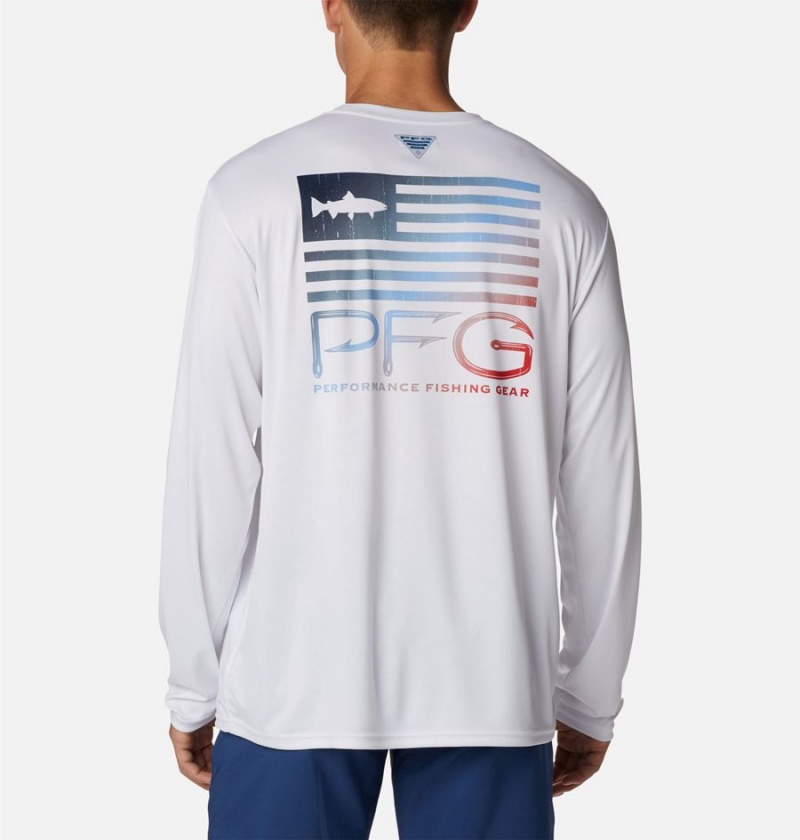 White Columbia PFG Terminal Tackle Fish Star Long Sleeve Men's T-Shirt | 10573CNVT