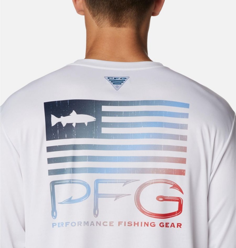 White Columbia PFG Terminal Tackle Fish Star Long Sleeve Men's T-Shirt | 10573CNVT