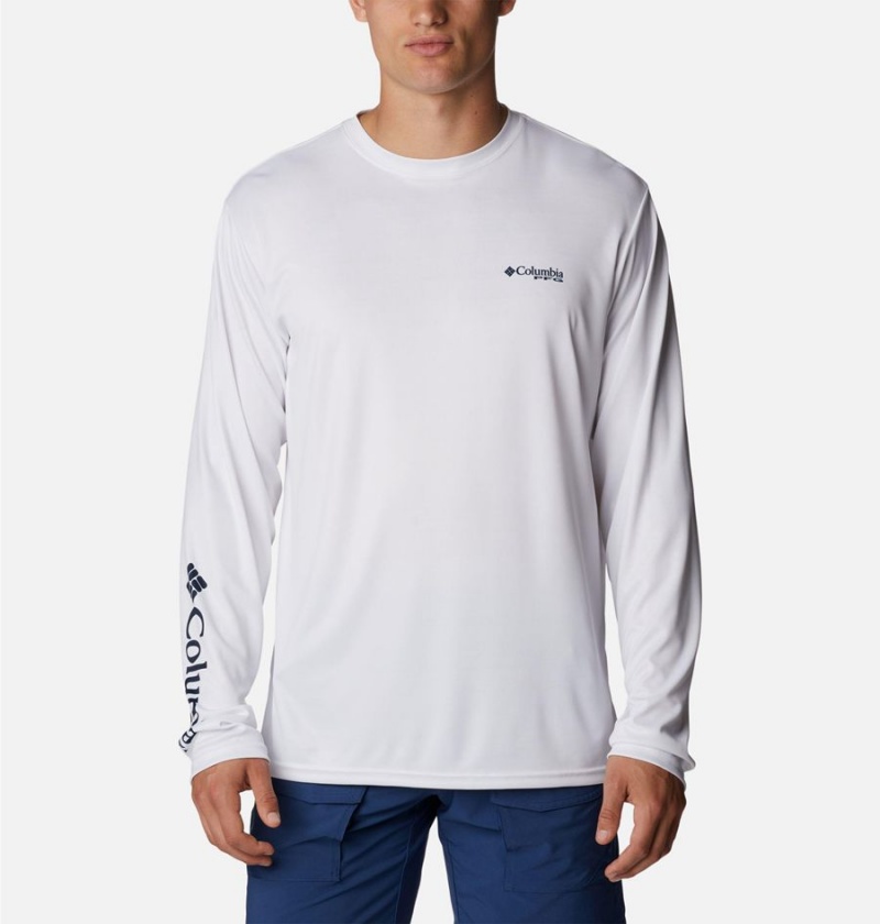 White Columbia PFG Terminal Tackle Fish Star Long Sleeve Men\'s T-Shirt | 10573CNVT