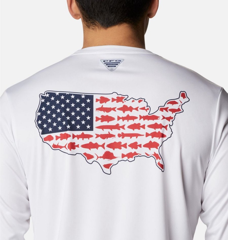 White Columbia PFG Terminal Tackle Statetriot Long Sleeve Men's T-Shirt | 65273RKEJ